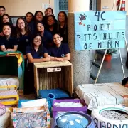 Estudiantes del Huerto hicieron cuchas con material reciclado y las donaron al Hogar San Roque