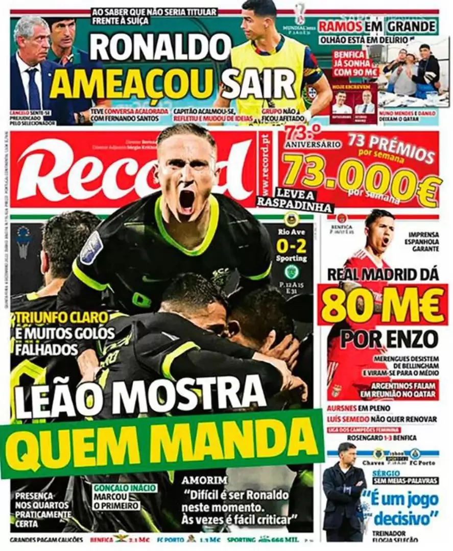 El diario R�cord inform� que Cristiano Ronado podr�a abandonar la Selecci�n de Portugal