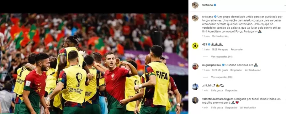 El posteo de Ronaldo en su cuenta de Instagram desmintiendo su salida de Portugal en pleno Mundial