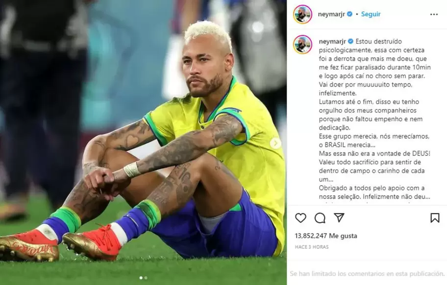 El posteo de Neymar en Instagram