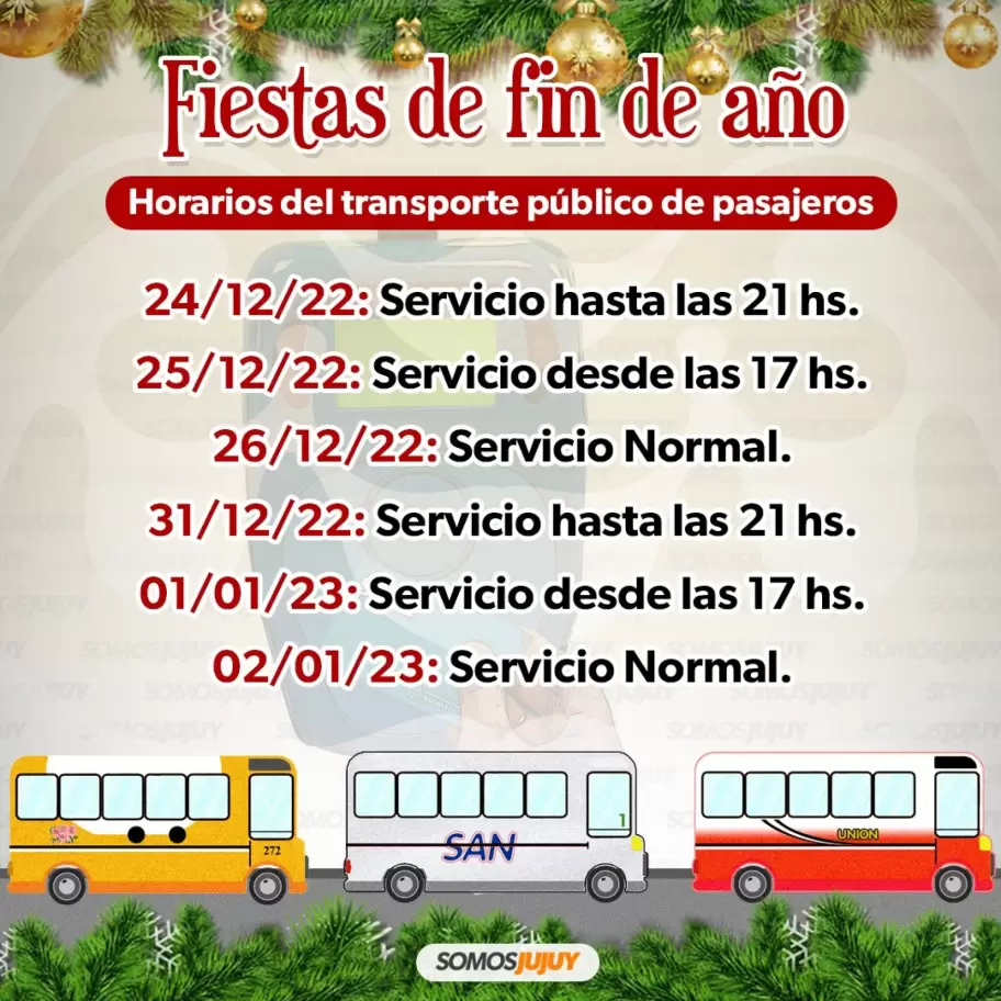 Cómo funcionará el transporte público de pasajeros durante las fiestas de fin de año