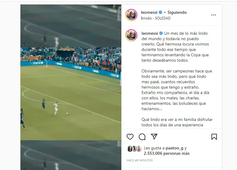 Posteo de Messi en Instagram