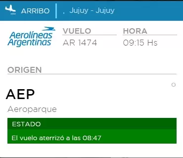 Llegada del vuelo de Diego Chacón a Jujuy - Aerolíneas Argentinas