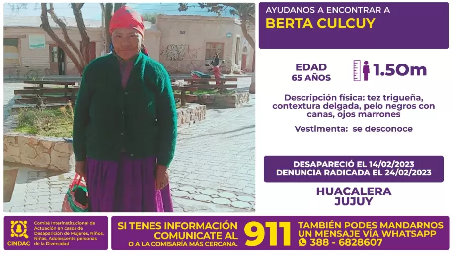 Mujer desaparecida en Huacalera