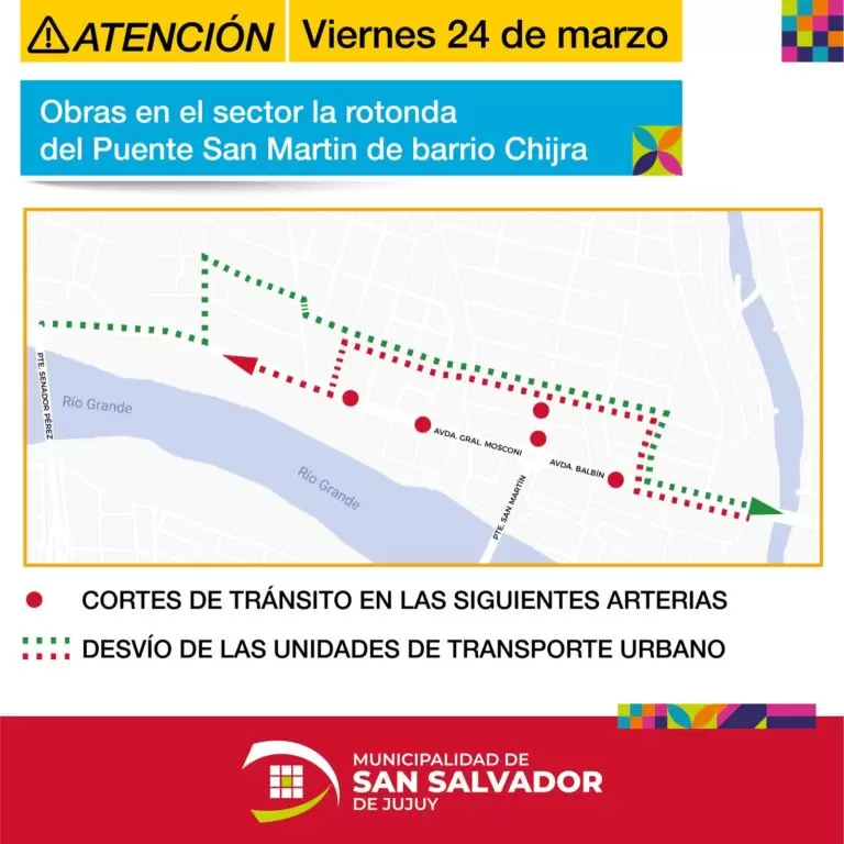 Modificaciones en el tránsito por obras en el puente San Martín