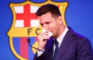 Messi en la conferencia final en el Barcelona