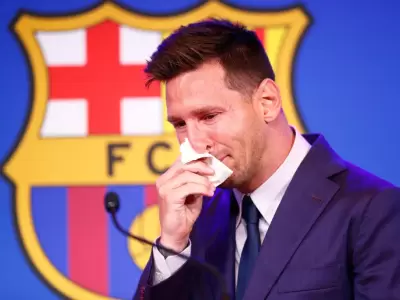 Messi en la conferencia final en el Barcelona