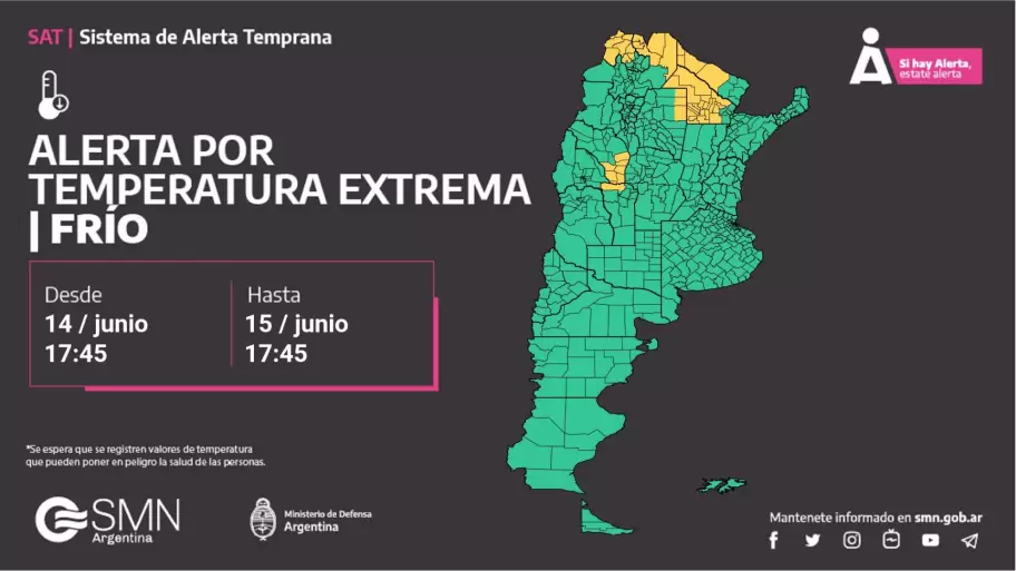 Alerta emitida por el Servicio Meteorológico Nacional