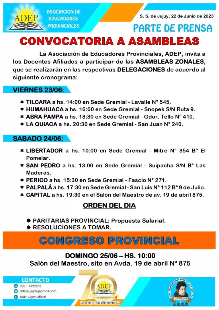 Adep, cronograma de asambleas