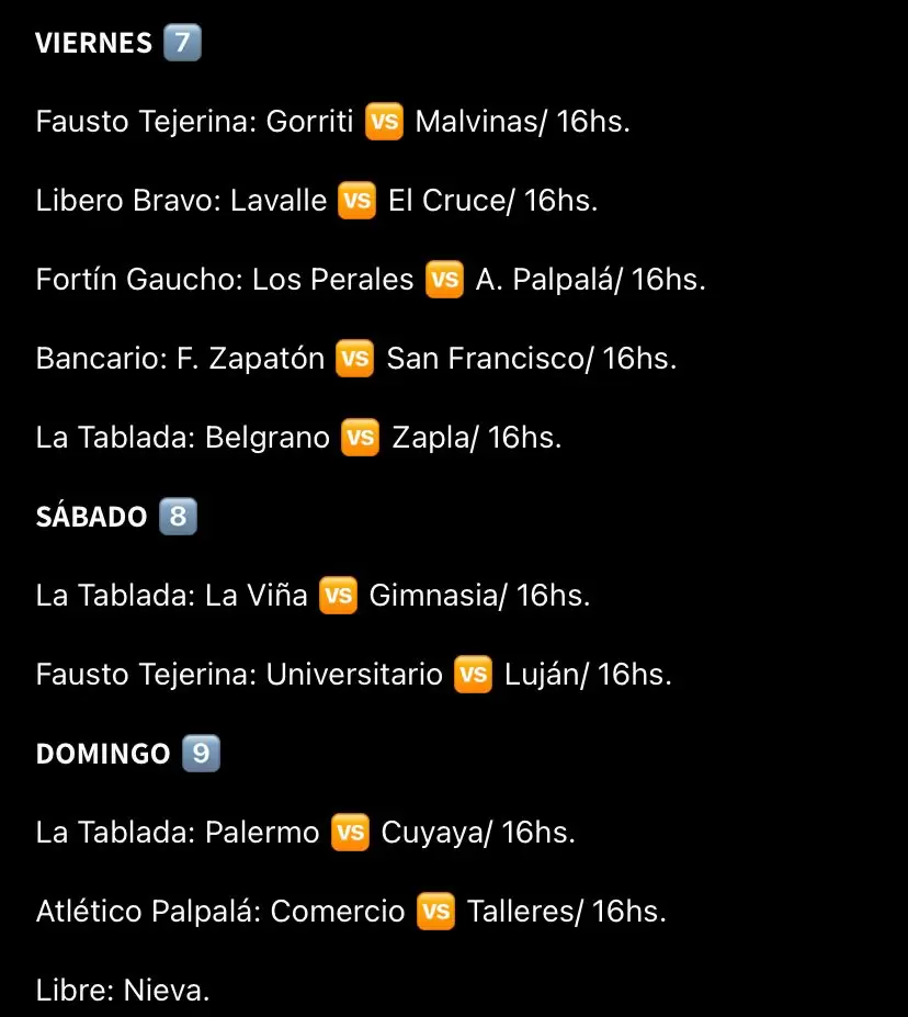 Fixture completo fecha 16 Liga Jujeña.
