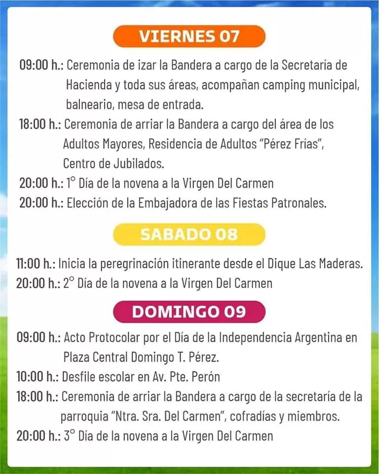 cronograma actividades Fiestas Patronales de El Carmen 2023