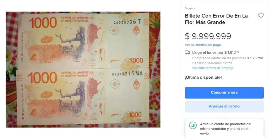 Billete de 1.000 pesos codiciado