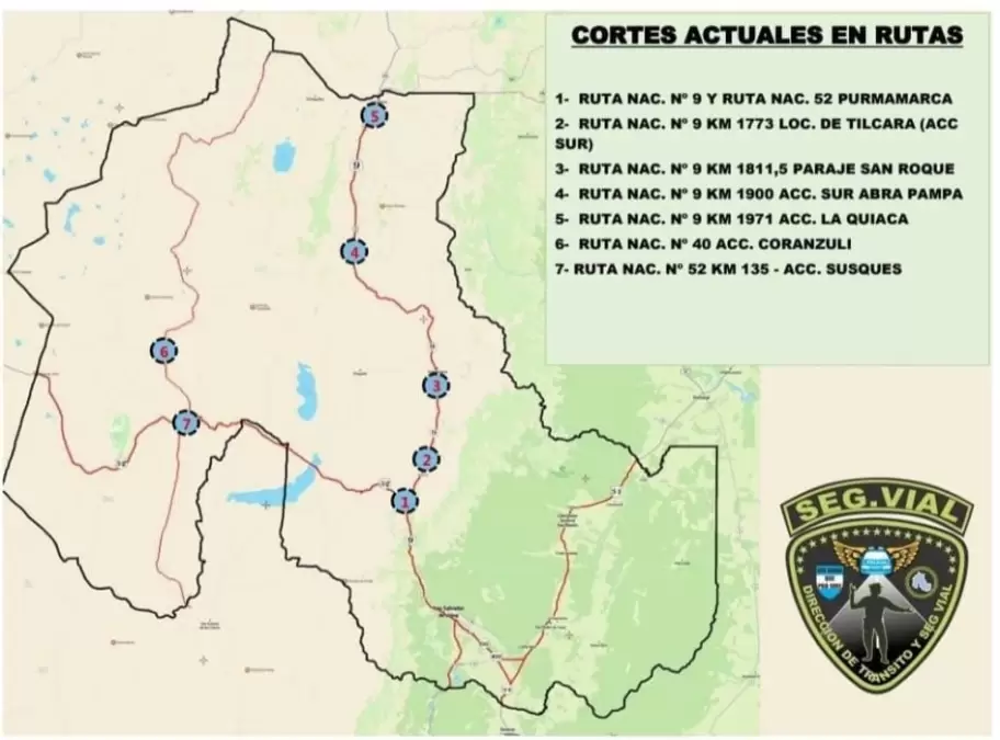 Mapa cortes de rutas en Jujuy