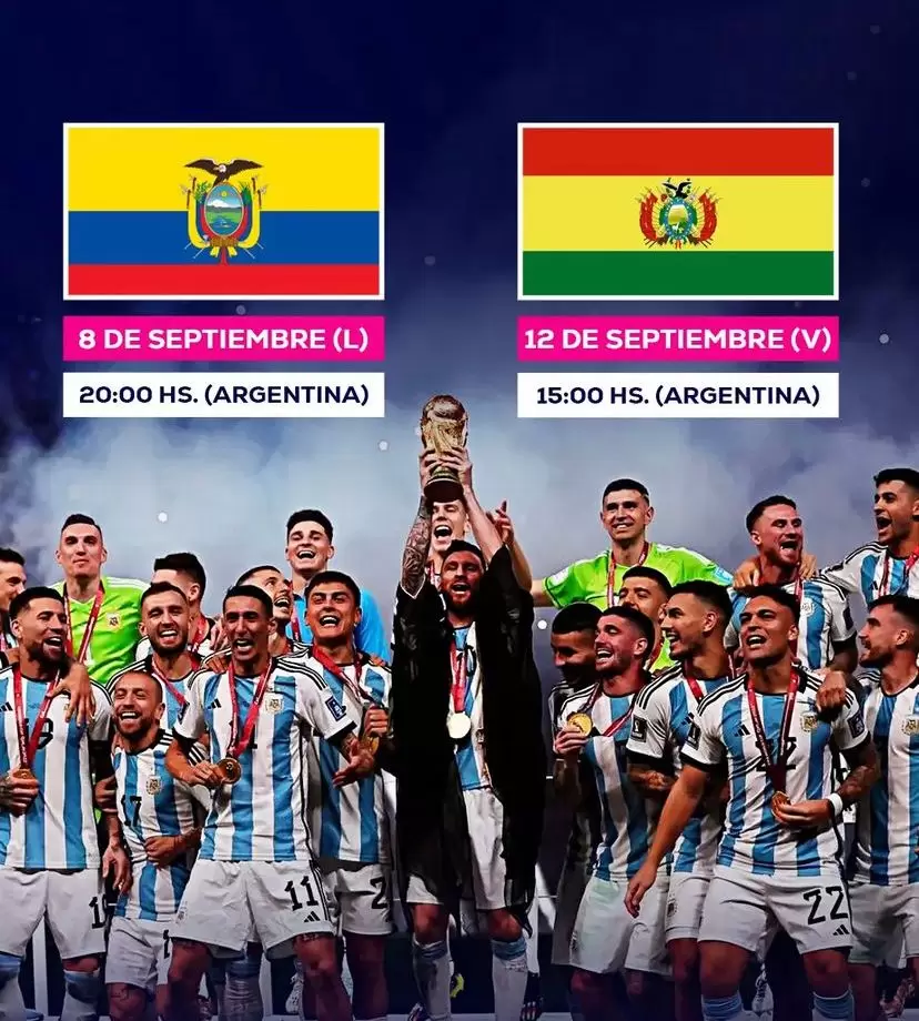 Argentina por eliminatorias las dos primeras fechas ante, Ecuador y Bolivia.