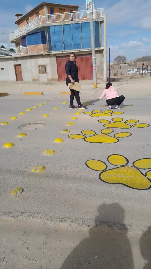 Huellas pintadas en calle La Quiaca
