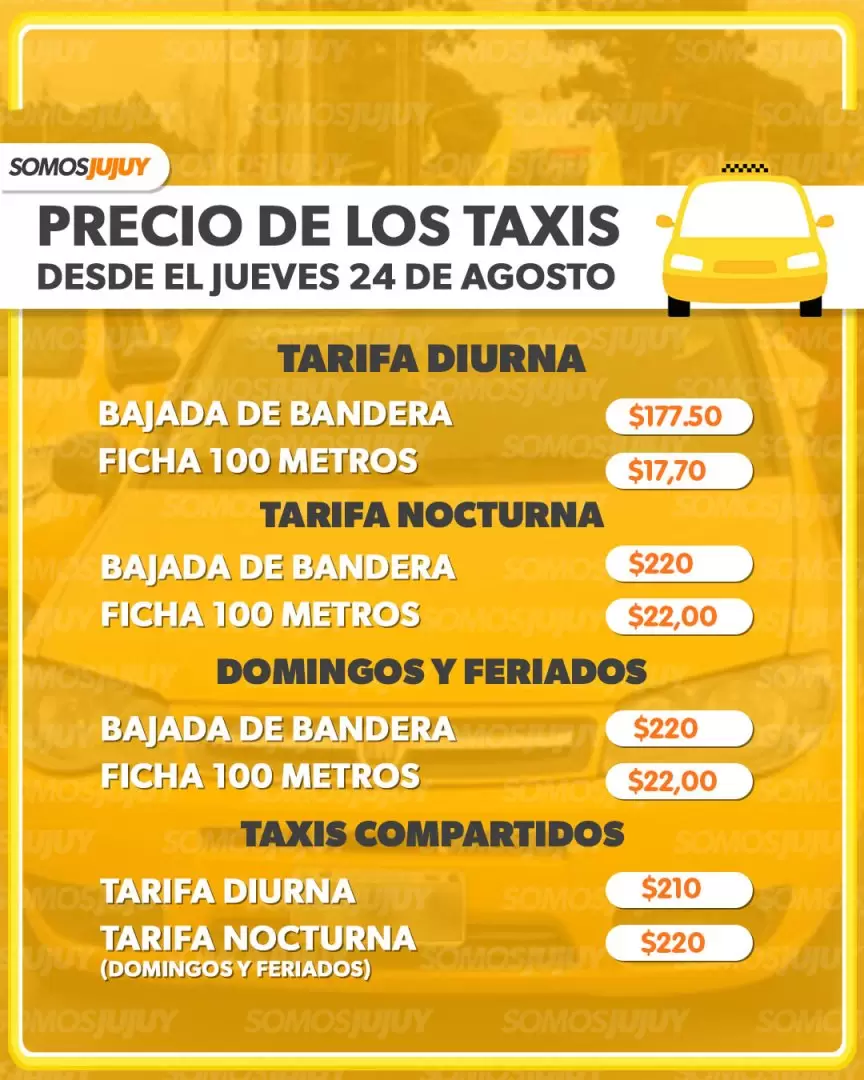precios taxis agosto