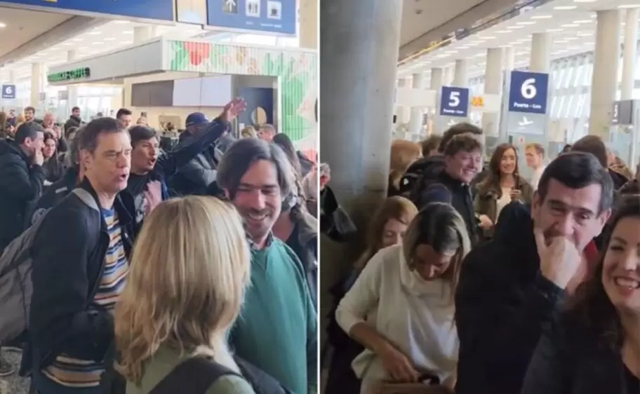 Encuentro en el aeropuerto con cnticos y chicanas