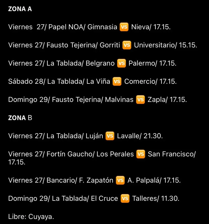 Fixture zona A y zona B, fecha 6.