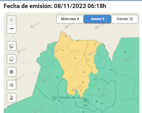 alarta amarillo jueves 9 de noviembre