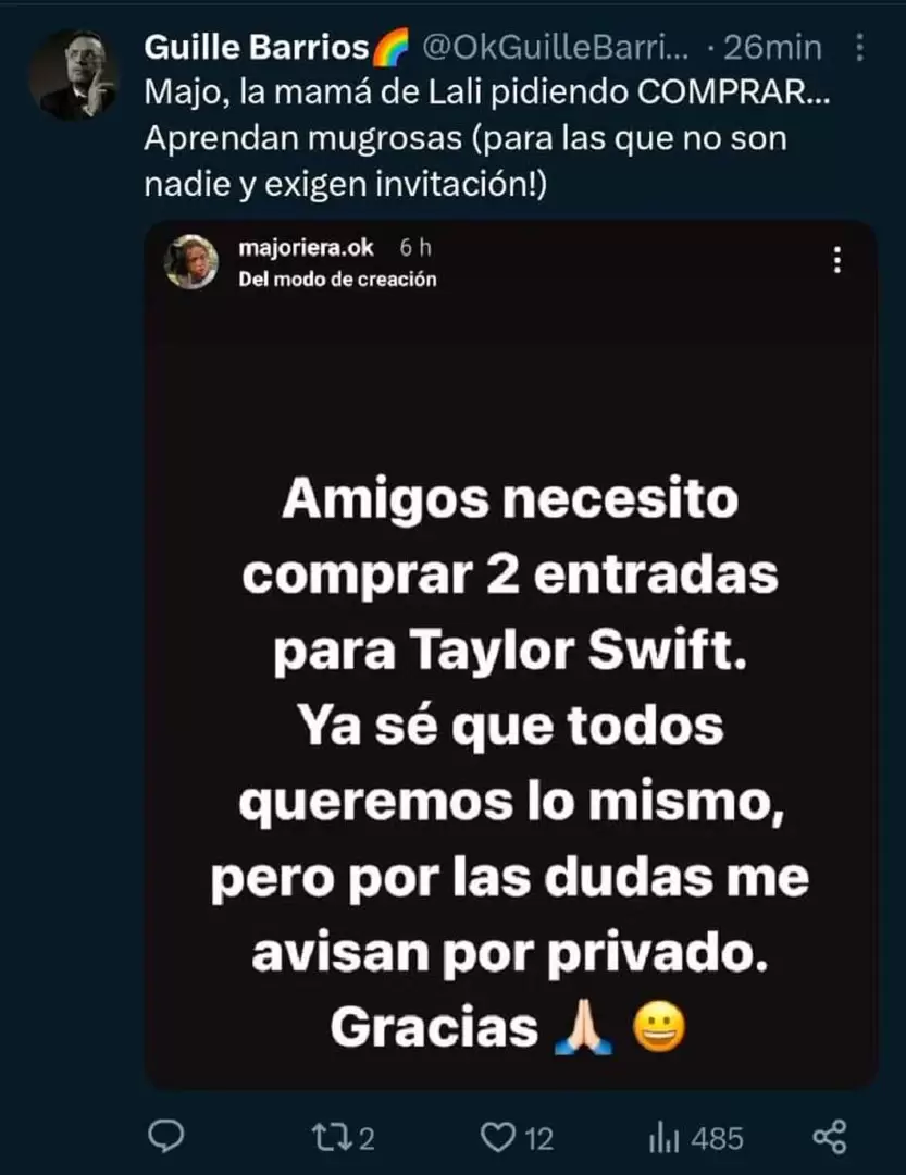“Aprendan mugrosas”: la mamá de Lali Espósito no consiguió entradas para Taylor Swift y su pedido se viralizó