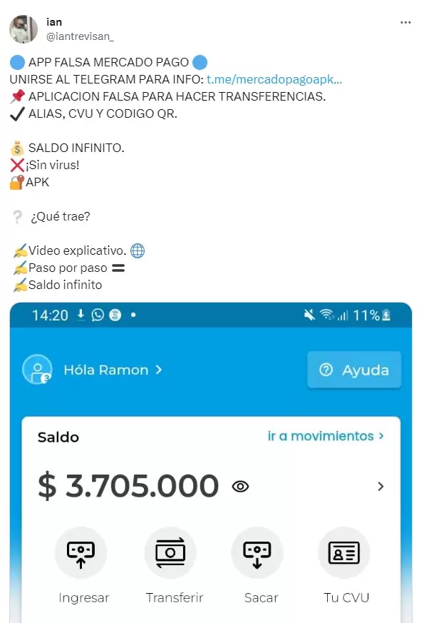 App falsa de Mercado Pago que se vende en redes sociales