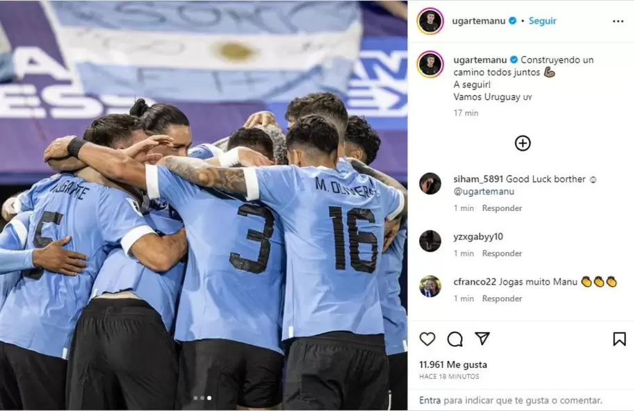 El posteo en Instagram de Manuel Ugarte despus de decirle mamadera de Messi a Rodrigo De Paul