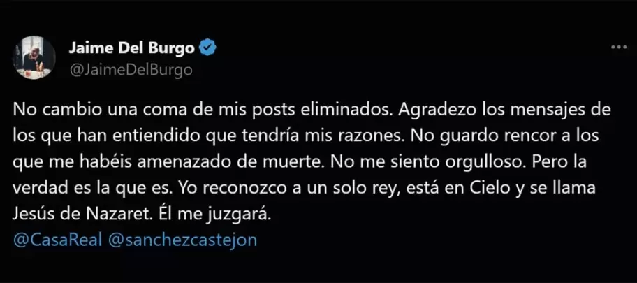 El posteo de Jaime del Burgo que an permanece en X (ex Twitter)