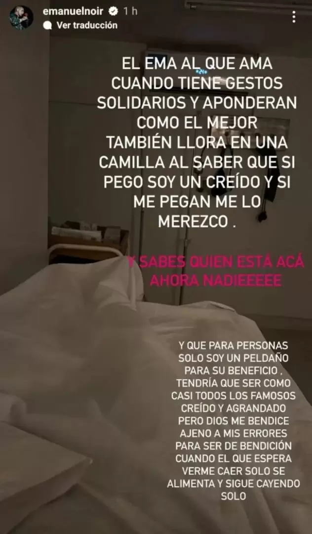 Emanuel Noir de Ke Personajes publicó un preocupante mensaje desde un hospital