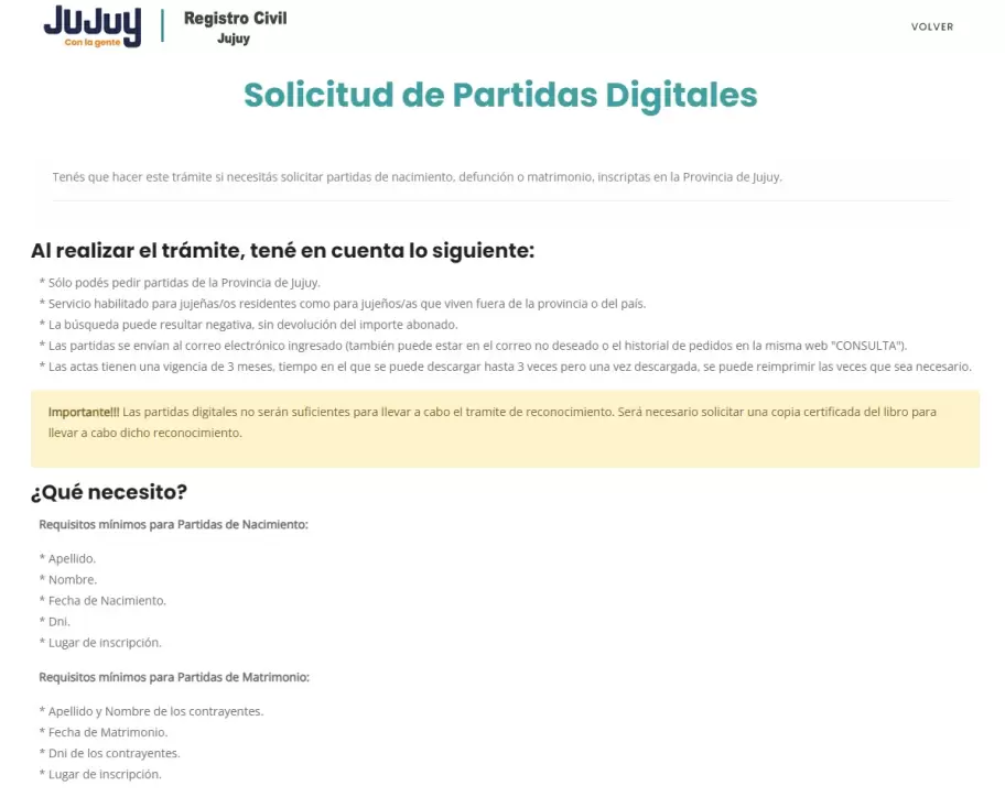 Solicitud de partidas digitales