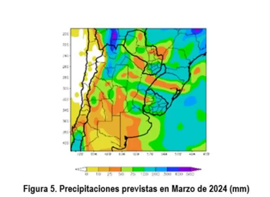 Precipitaciones previstas para marzo 2024. (Fuente: BCBA).