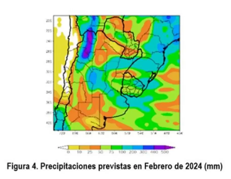Precipitaciones previstas en febrero 2024. (Fuente: BCBA).