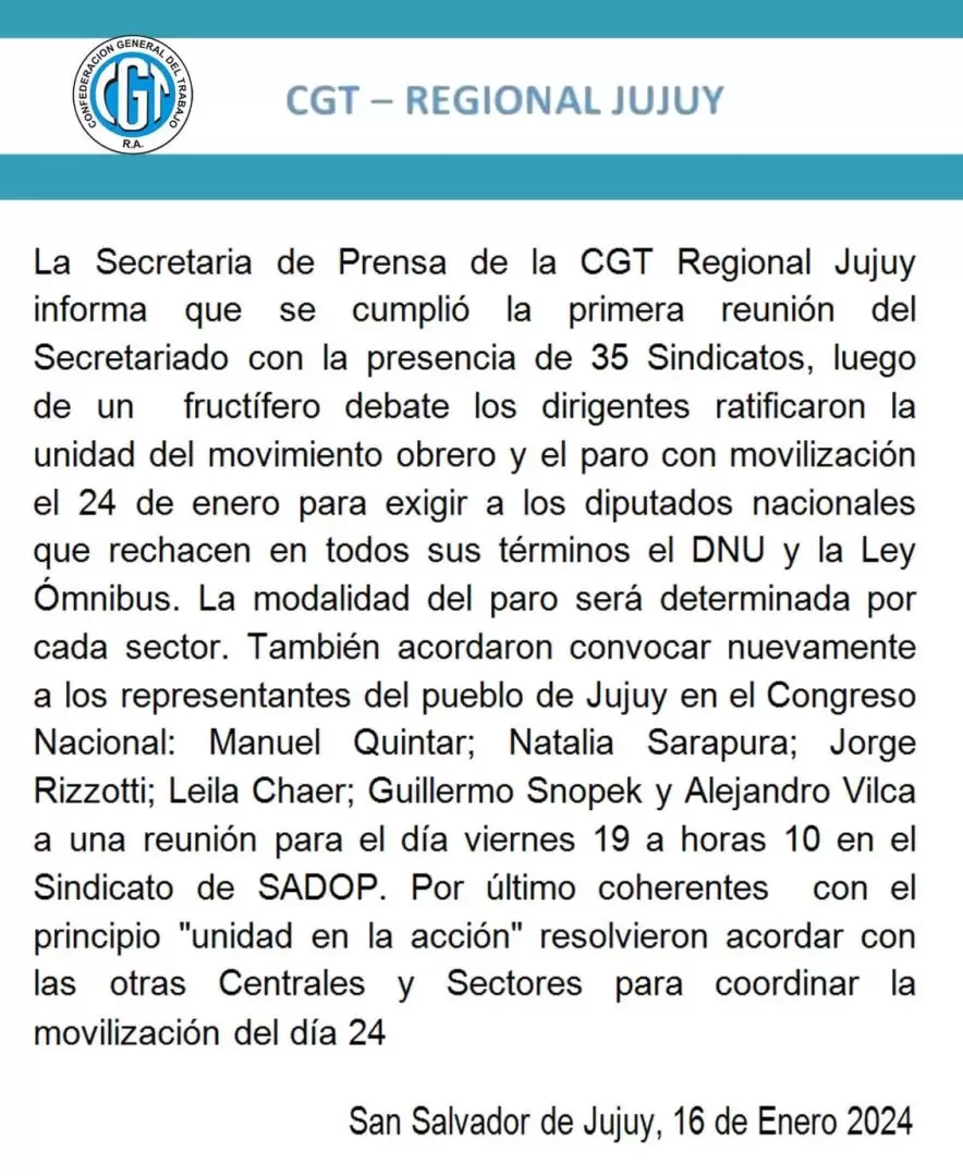 Comunicado CGT