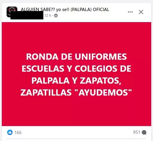 Grupo de Facebook para conseguir uniformes y zapatos