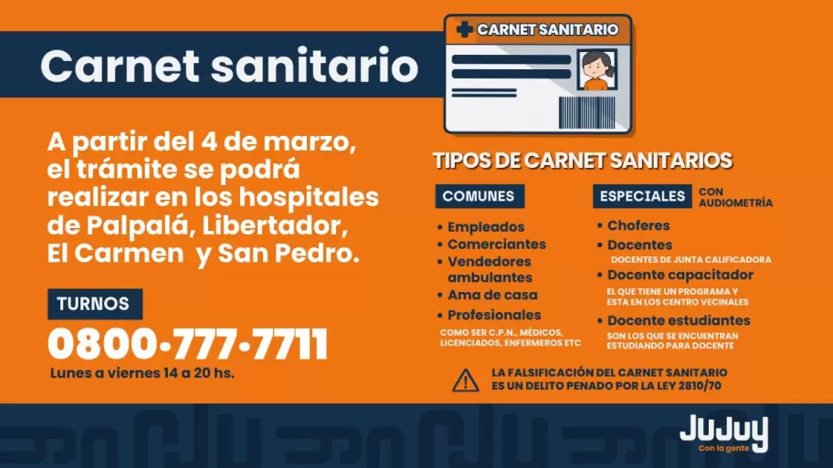 Carnet sanitario en el interior de Jujuy