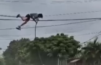 Un hombre se colg de un tendido elctrico para cortar y robar cables