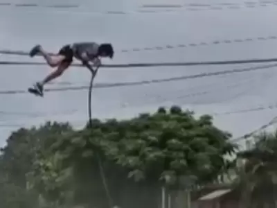Un hombre se colg de un tendido elctrico para cortar y robar cables