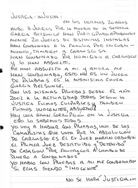 La carta que Nicols Pachelo envi desde la crcel - Fuente: TN