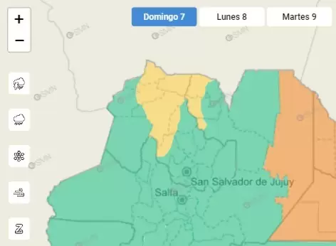 Alerta amarillo por fuertes tormentas para el centro de Jujuy - Servicio Meteorolgico Nacional