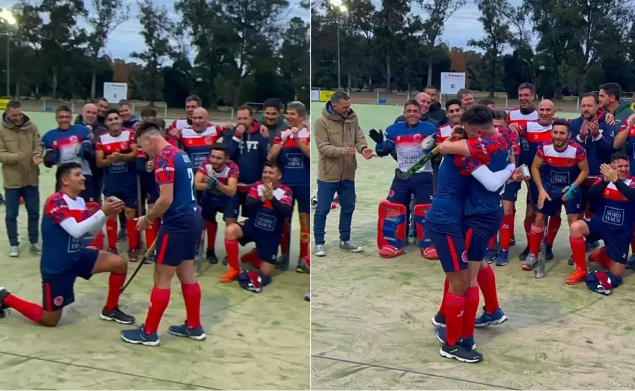 De la cancha al altar: el romántico pedido de casamiento de un jugador de hockey a su novio tras un partido