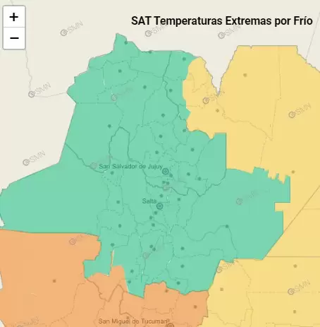 Mapa de frío extremo del Servicio Meteorológico Nacional - Miércoles 10 de julio