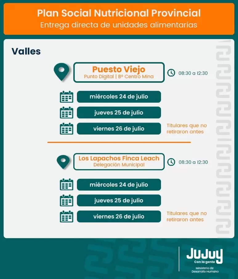 Cronograma de "comer en casa" en Valles