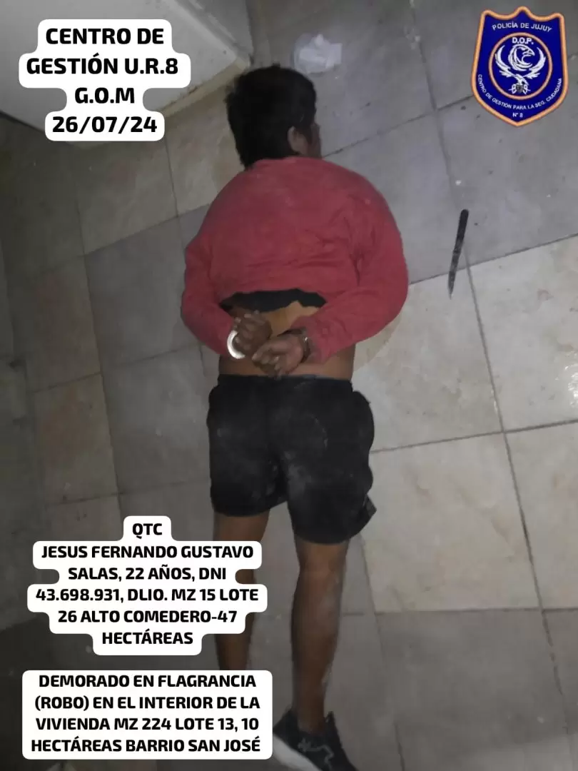 Quedó detenido mientras robaba dentro de una vivienda