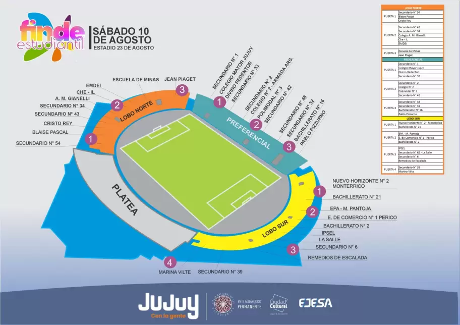 Ubicacin de las hinchadas para el sbado 10 de agosto