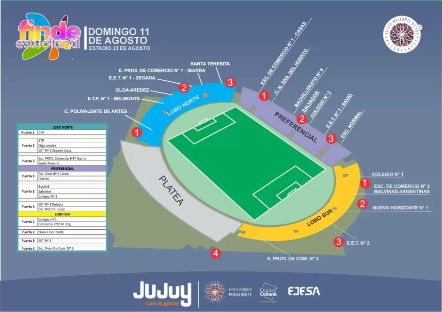 Ubicacin de hinchadas para el domingo 11 de agosto