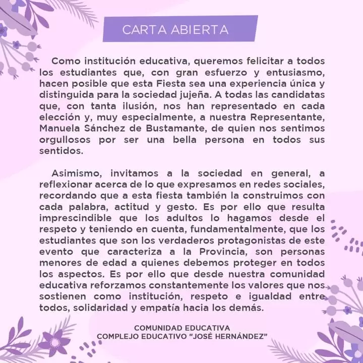 carta abierta del colegio Jos Hernndez