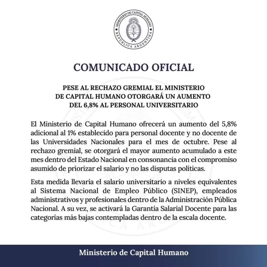 Comunicado aumento docentes universitarios