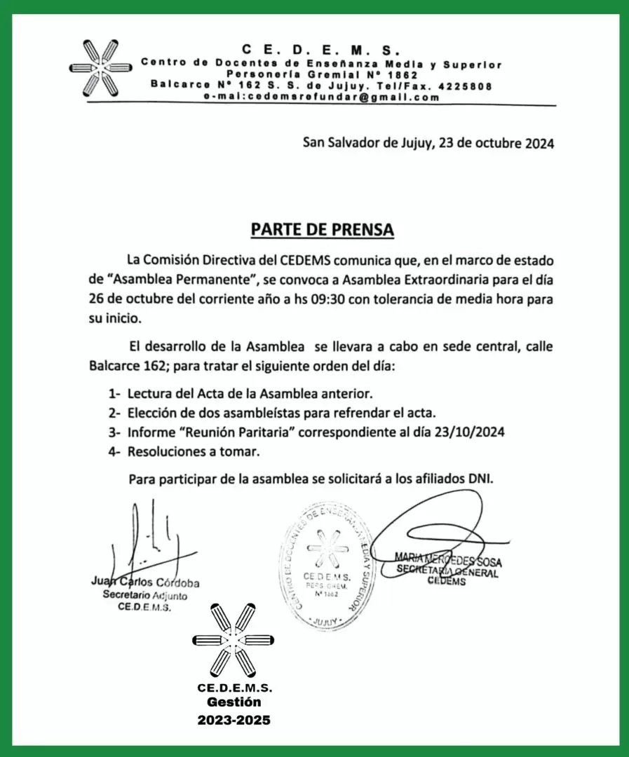 comunicado Cedems