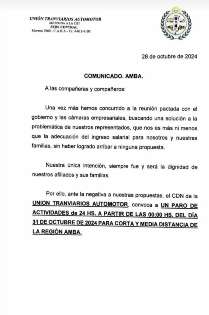 comunicado UTA