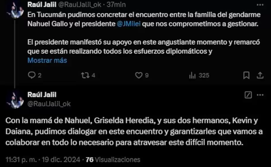 Posteo del gobernador Raúl Jalil