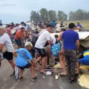 Volcó un camión, murió el chofer y saquearon el cargamento mientras trasladaban el cuerpo de la víctima